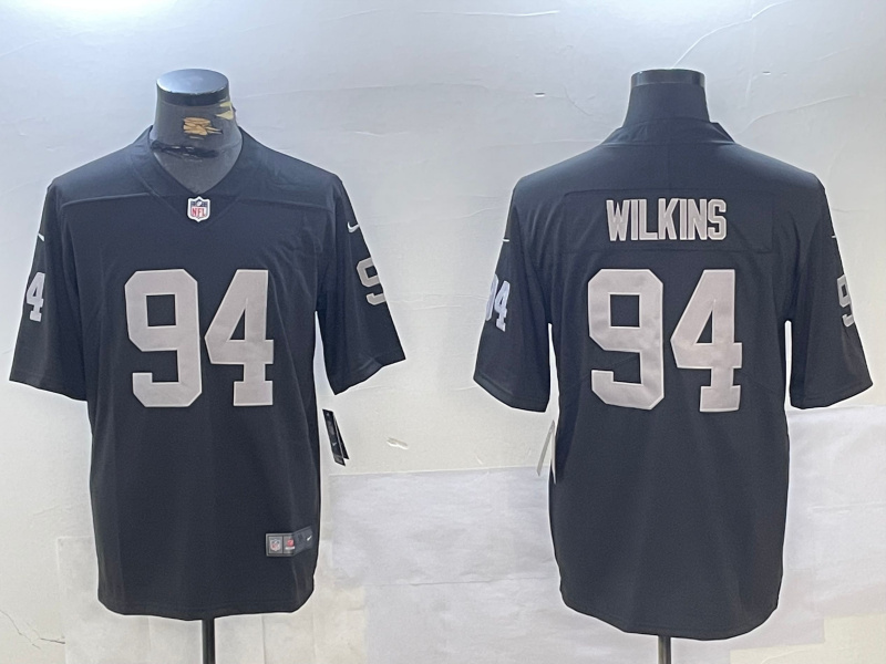 Personalized Men’s Las Vegas Raiders #94 Christian Wilkins Black 65th Anniversary Patch Stitched Football Jerseys