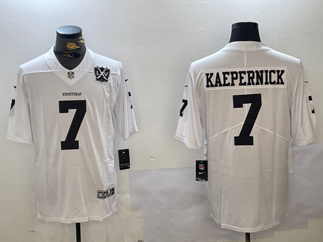 Personalized Men’s Las Vegas Raiders #7 Colin Kaepernick White With 65th Anniversary Patch Limited Stitched Football Jersey