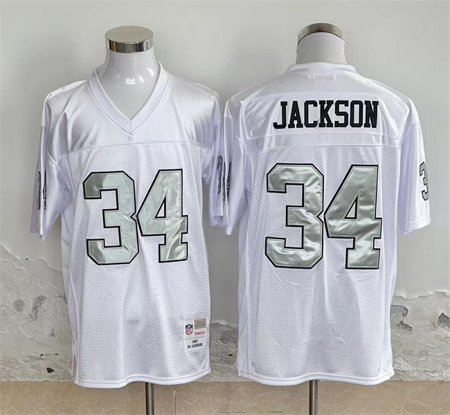 Personalized Men’s Las Vegas Raiders #34 Bo Jackson White Throwback Stitched Football Jersey