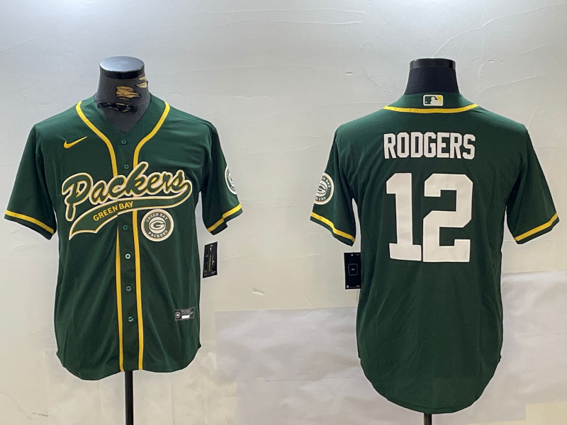 Personalized Men’s Green Bay Packers #12 Aaron Rodgers Green Cool Base Stitched Baseball Jersey