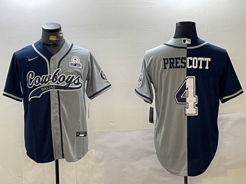 Personalized Men’s Dallas Cowboys #4 grey Team With Patch Cool Base Stitched Baseball Jerseys