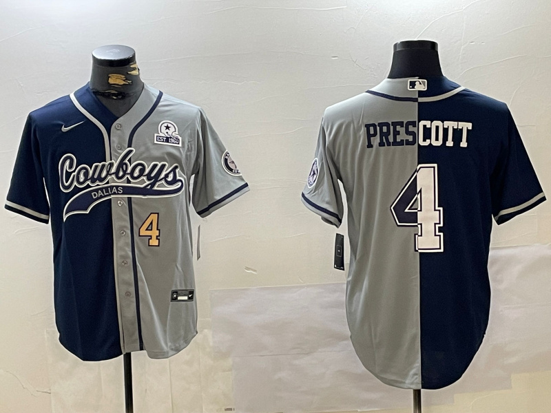 Personalized Men’s Dallas Cowboys #4 grey Team With Patch Cool Base Stitched Baseball Jerseys