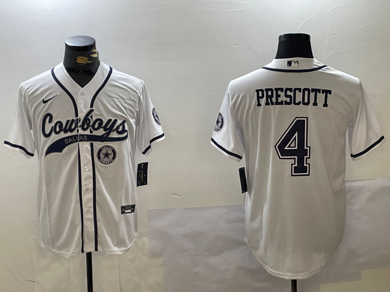 Personalized Men’s Dallas Cowboys #4 White Team With Patch Cool Base Stitched Baseball Jerseys