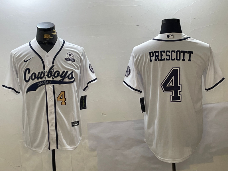Personalized Men’s Dallas Cowboys #4 White Team With Patch Cool Base Stitched Baseball Jerseys