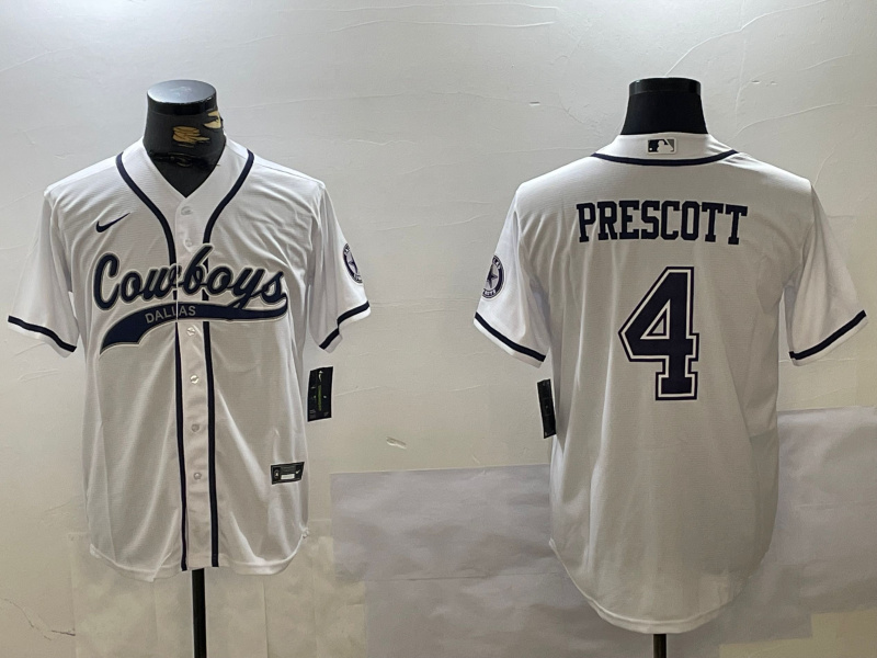 Personalized Men’s Dallas Cowboys #4 White Team With Patch Cool Base Stitched Baseball Jerseys