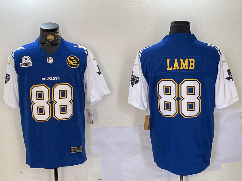 Personalized Men’s Dallas Cowboys #88 CeeDee Lamb 2024 F.U.S.E. Navy Gold With Texas & John Madden Patch Stitched Football Jerseys