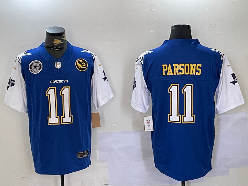 Personalized Men’s Dallas Cowboys #11 Micah Parsons 2024 F.U.S.E. Navy Gold With Texas & John Madden Patch Stitched Football Jerseys