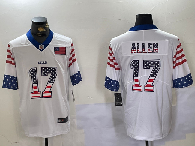 Personalized Men’s Buffalo Bills #17 Josh Allen White 2019 USA Flag Fashion Limited Stitched Football Jersey
