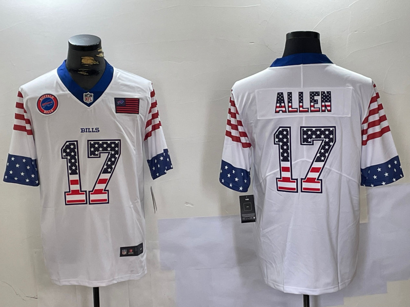 Personalized Men’s Buffalo Bills #17 Josh Allen White 2019 USA Flag Fashion Limited Stitched Football Jerseys