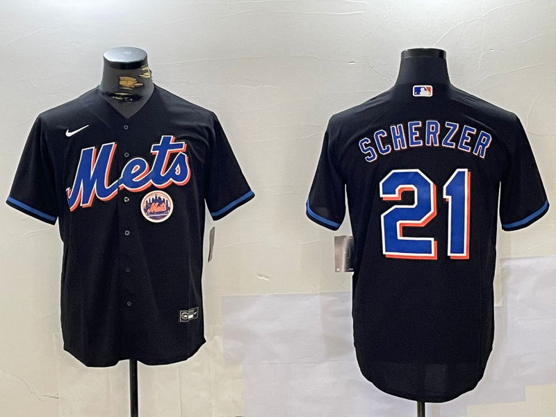 Personalized Men’s New York Mets #21 Max Scherzer Black Cool Base Stitched Baseball Jerseys