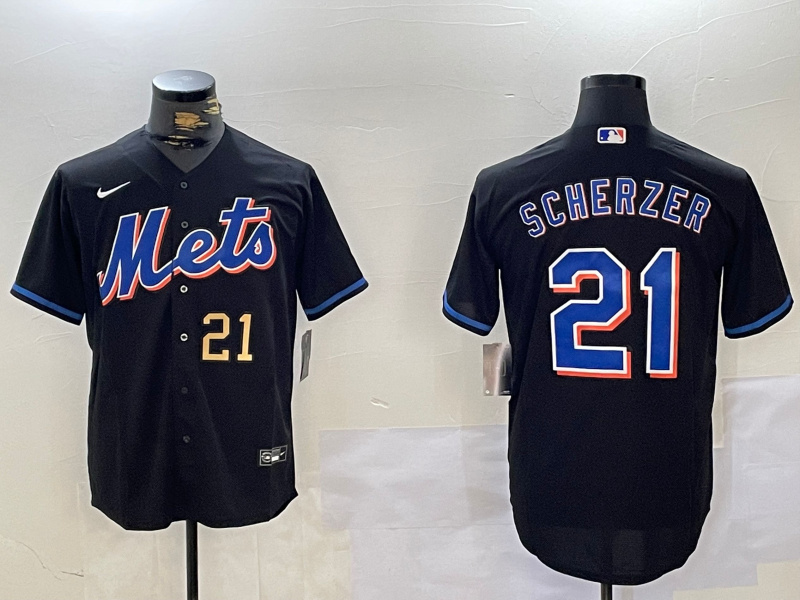 Personalized Men’s New York Mets #21 Max Scherzer Black Cool Base Stitched Baseball Jerseys