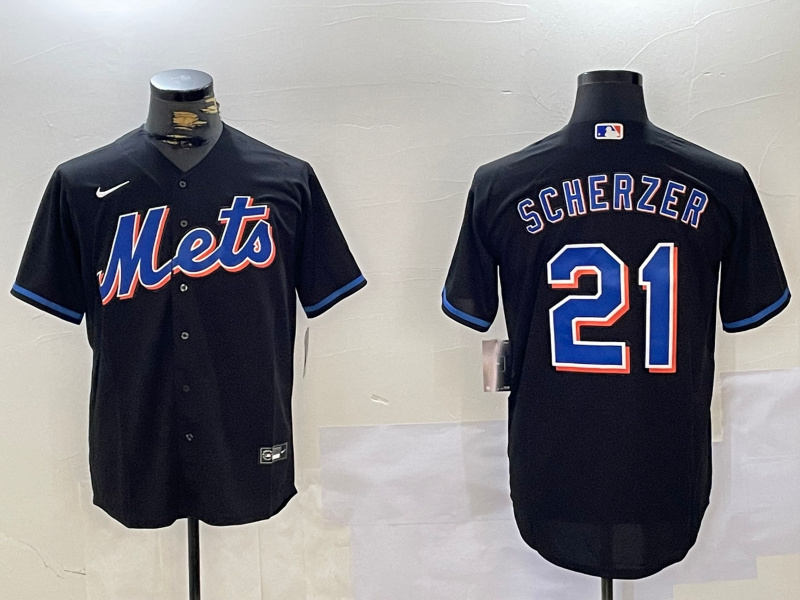 Personalized Men’s New York Mets #21 Max Scherzer Black Cool Base Stitched Baseball Jerseys