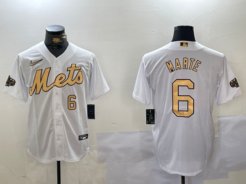 Personalized Men’s New York Mets #6 Starling Marte 2022 All-Star White Cool Base Stitched Baseball Jerseys
