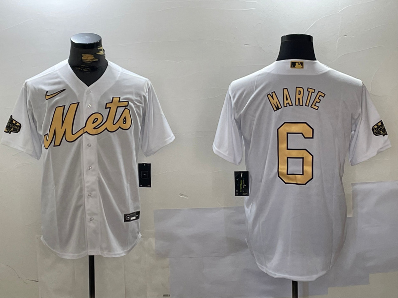 Personalized Men’s New York Mets #6 Starling Marte 2022 All-Star White Cool Base Stitched Baseball Jerseys