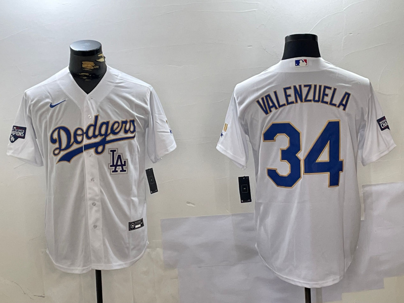 Personalized Men’s Los Angeles Dodgers #34 White Gold Championship Cool Base Stitched Jersey