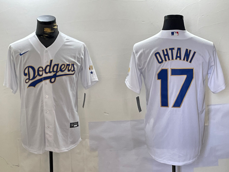Personalized Men’s Los Angeles Dodgers #17 White Gold Championship Cool Base Stitched Jerseys