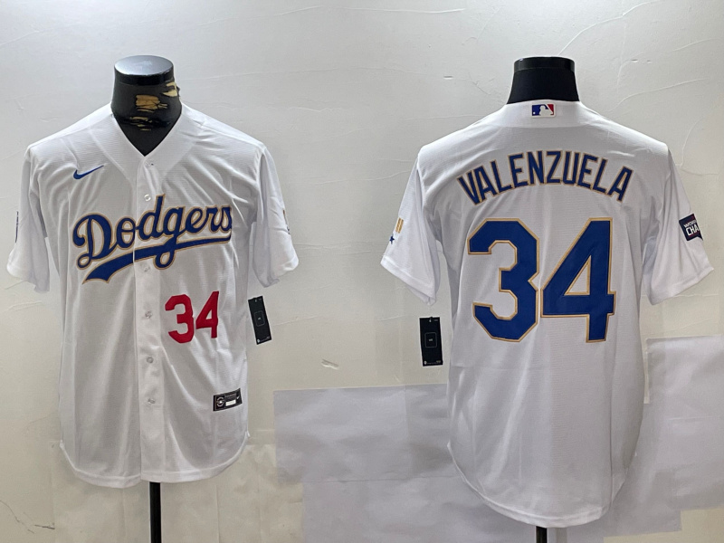 Personalized Men’s Los Angeles Dodgers #34 White Gold Championship Cool Base Stitched Jerseys