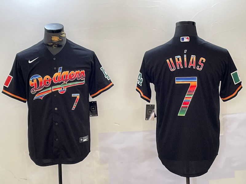 Personalized Men’s Los Angeles Dodgers #7 Black Mexico California Patch Premier Limited Stitched Baseball Jerseys