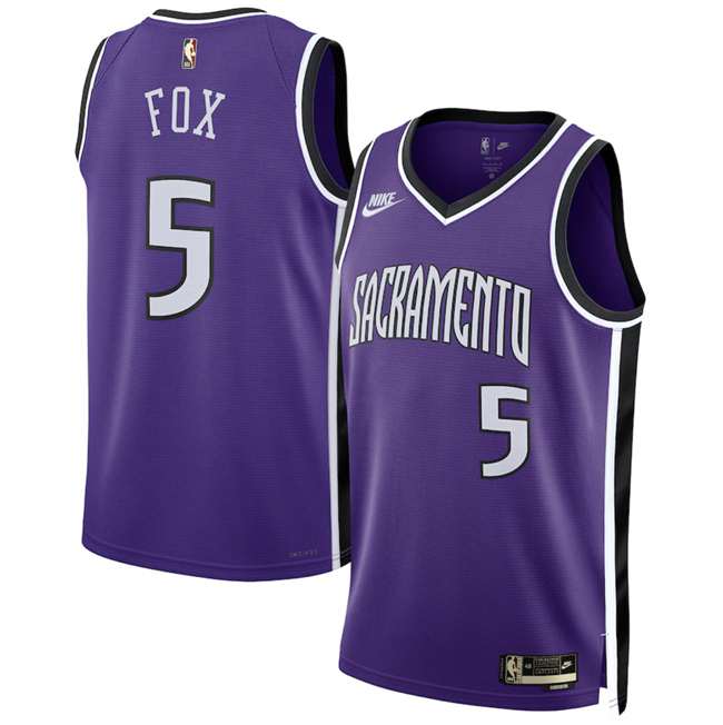 Personalized Men’s Sacramento Kings #5 De’Aaron Fox Purple 2024 25 Classic Edition Swingman Stitched Basketball Jersey