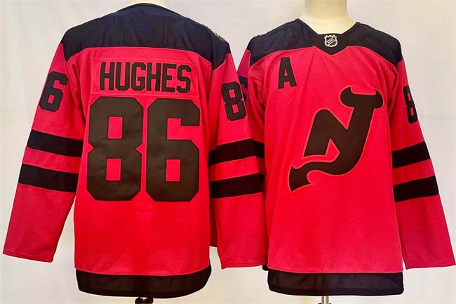 Personalized Men’s New Jersey Devils #86 Jack Hughes Red 2024-25 With A Patch Stitched Hockey Jersey