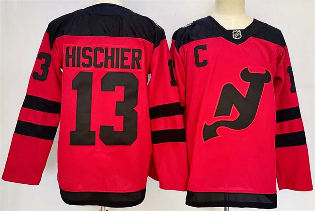 Personalized Men’s New Jersey Devils #13 Nico Hischier Red 2024-25 With C Patch Stitched Hockey Jersey