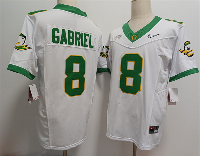 Personalized Men’s Oregon Ducks #8 Dillon Gabriel White 2024 F.U.S.E. Stitched Jersey