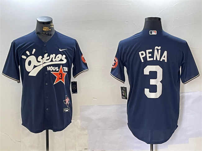 Personalized Men’s Houston Astros #3 Jeremy Peña Navy Cactus Jack Style Premier Limited Stitched Baseball Jersey