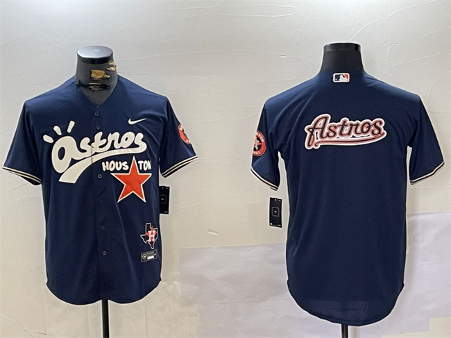 Personalized Men’s Houston Astros Navy Team Big Logo Cactus Jack Style Premier Limited Stitched Baseball Jerseys