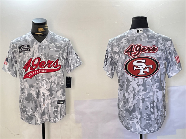 Personalized Men’s San Francisco 49ers Team Big Logo 2024 Arctic Camo Salute To Service Stitched Baseball Jersey