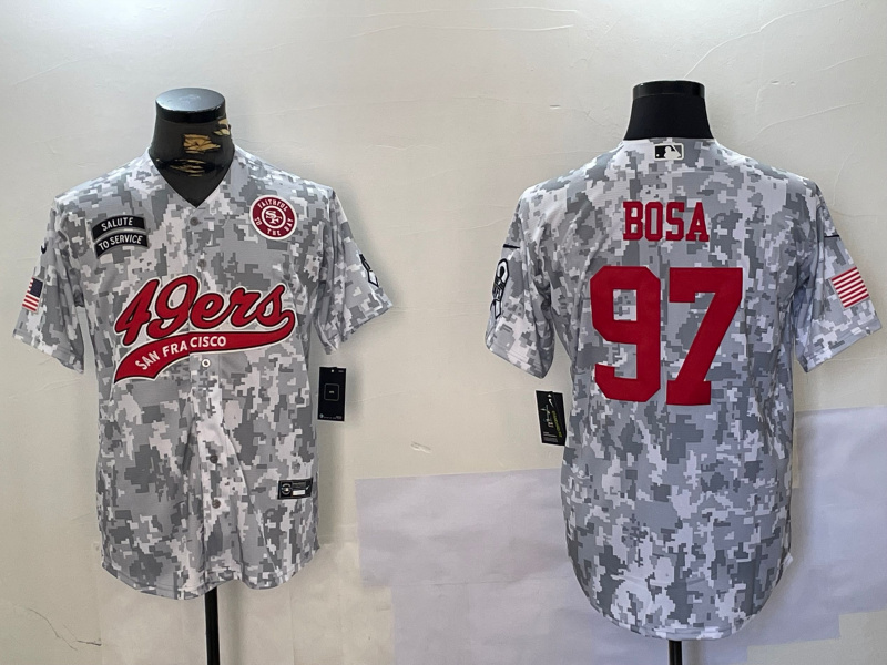 Personalized Men’s San Francisco 49ers #97 Nick Bosa 2024 Arctic Camo Salute To Service Stitched Baseball Jerseys