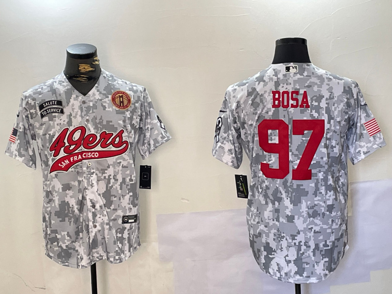 Personalized Men’s San Francisco 49ers #97 Nick Bosa 2024 Arctic Camo Salute To Service Stitched Baseball Jerseys