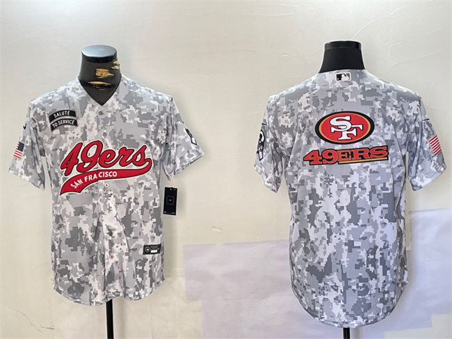 Personalized Men’s San Francisco 49ers Team Big Logo 2024 Arctic Camo Salute To Service Stitched Baseball Jerseys
