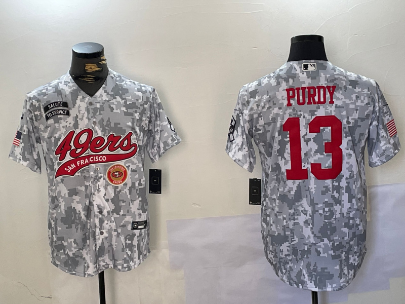 Personalized Men’s San Francisco 49ers #13 Brock Purdy 2024 Arctic Camo Salute To Service Stitched Baseball Jerseys
