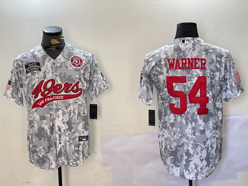 Personalized Men’s San Francisco 49ers #54 Fred Warner 2024 Arctic Camo Salute To Service Stitched Baseball Jerseys
