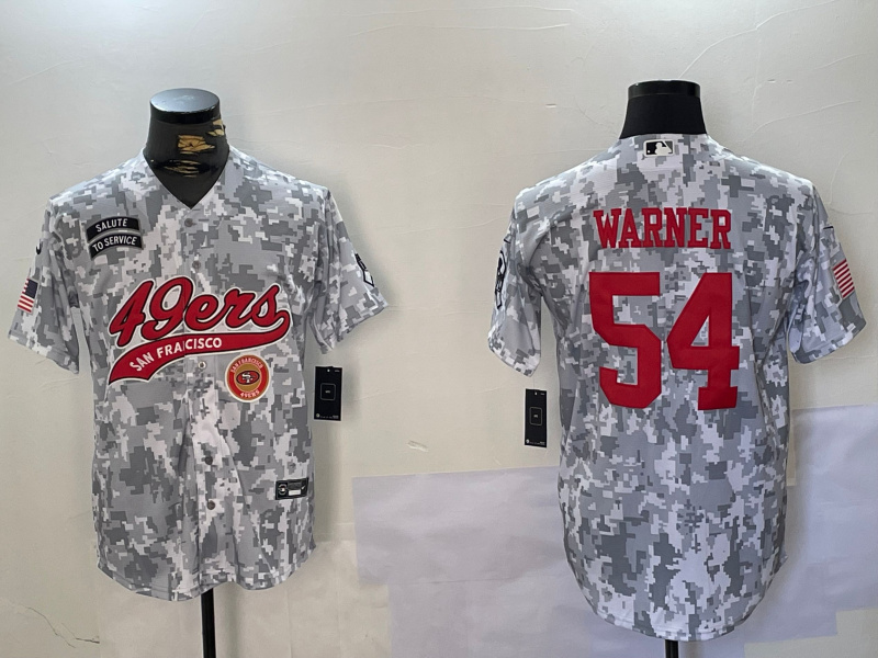 Personalized Men’s San Francisco 49ers #54 Fred Warner 2024 Arctic Camo Salute To Service Stitched Baseball Jerseys