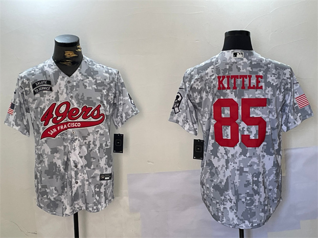 Personalized Men’s San Francisco 49ers #85 George Kittle 2024 Arctic Camo Salute To Service Stitched Baseball Jersey