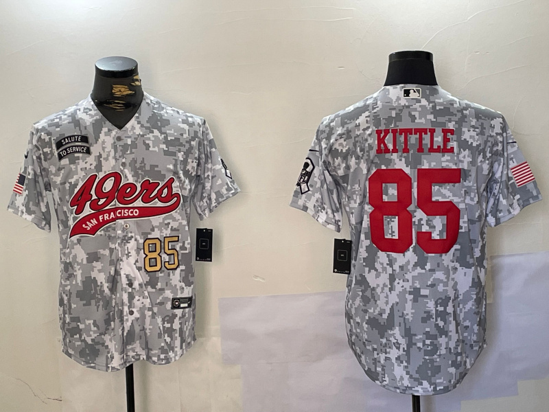Personalized Men’s San Francisco 49ers #85 George Kittle 2024 Arctic Camo Salute To Service Stitched Baseball Jerseys