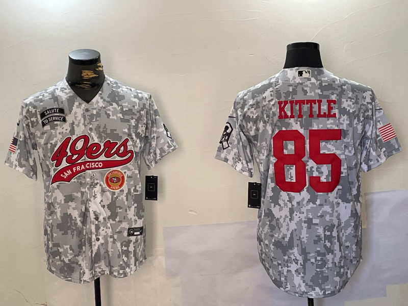 Personalized Men’s San Francisco 49ers #85 George Kittle 2024 Arctic Camo Salute To Service Stitched Baseball Jerseys