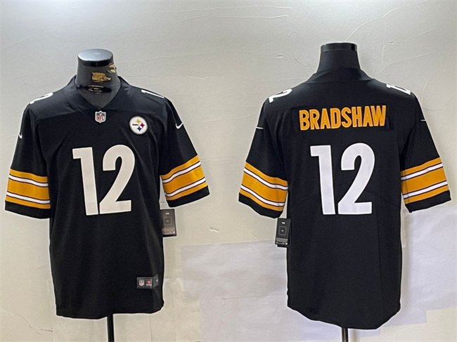 Personalized Men’s Pittsburgh Steelers #12 Terry Bradshaw Black Untouchable Limited Stitched Football Jersey