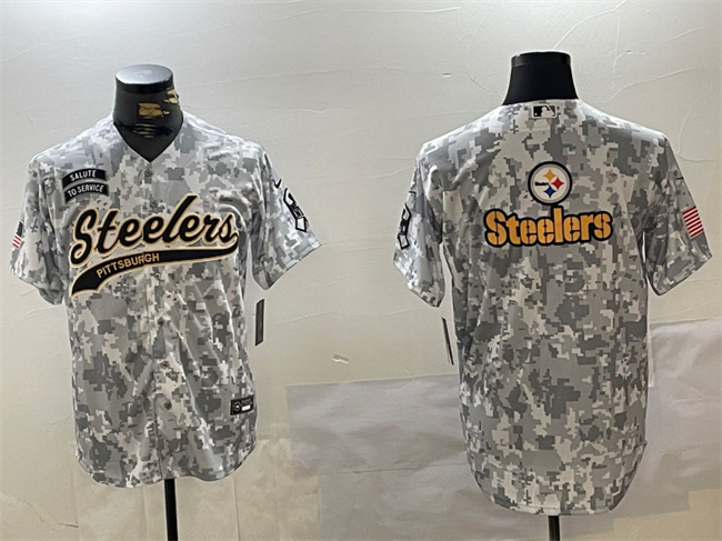 Personalized Men’s Pittsburgh Steelers Team Big Logo 2024 Arctic Camo Salute To Service Stitched Baseball Jerseys