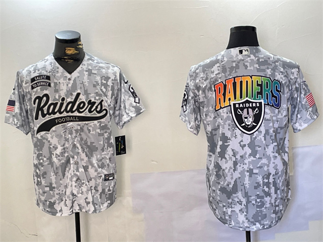 Personalized Men’s Las Vegas Raiders Team Big Logo 2024 Arctic Camo Salute To Service Stitched Baseball Jersey