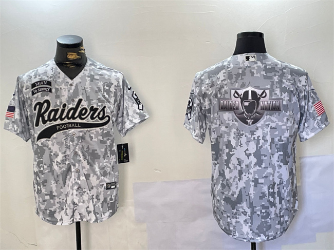 Personalized Men’s Las Vegas Raiders Team Big Logo 2024 Arctic Camo Salute To Service Stitched Baseball Jerseys