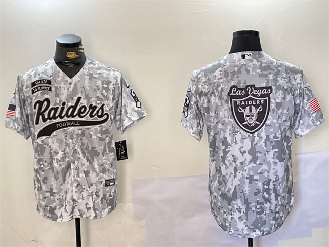 Personalized Men’s Las Vegas Raiders Team Big Logo 2024 Arctic Camo Salute To Service Stitched Baseball Jerseys