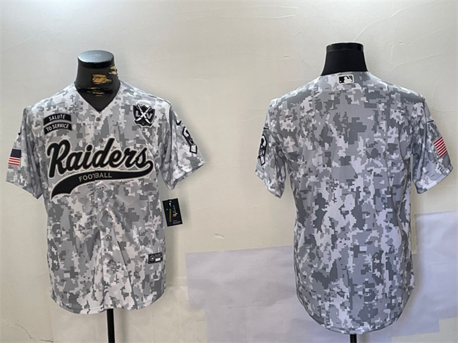 Personalized Men’s Las Vegas Raiders Blank 2024 Arctic Camo Salute To Service With 65th Anniversary Patch Stitched Baseball Jersey