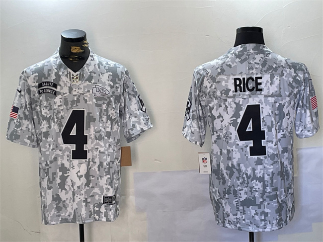 Personalized Men’s Kansas City Chiefs #4 Rashee Rice 2024 F.U.S.E Arctic Camo Salute To Service Limited Stitched Football Jersey