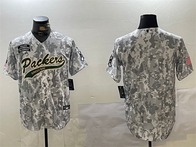 Personalized Men’s Green Bay Packers Blank 2024 Arctic Camo Salute To Service Stitched Baseball Jersey