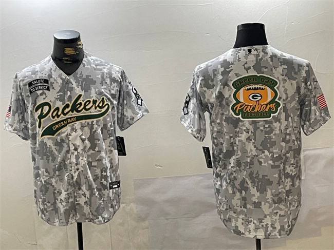 Personalized Men’s Green Bay Packers Team Big Logo 2024 Arctic Camo Salute To Service Stitched Baseball Jerseys