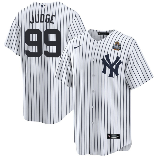 Personalized Men’s New York Yankees #99 Aaron Judge White 2024 World Series With Name Cool Base Stitched Baseball Jersey
