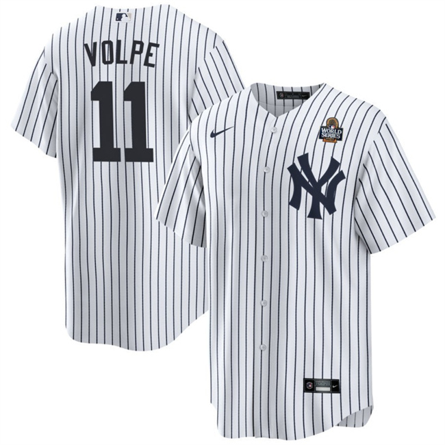 Personalized Men’s New York Yankees #11 Anthony Volpe White 2024 World Series With Name Cool Base Stitched Baseball Jersey