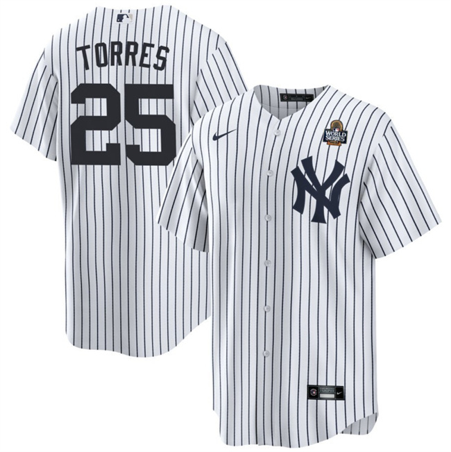 Personalized Men’s New York Yankees #25 Gleyber Torres White 2024 World Series With Name Cool Base Stitched Baseball Jersey